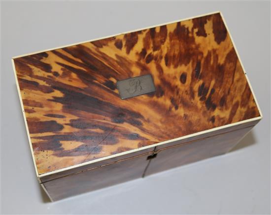 A Regency ivory strung blond tortoiseshell tea caddy, 6.5in.